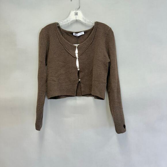 Zara wool/yak brown button gap front cardigan sweater Size Extra Large New NWT - Picture 10 of 16